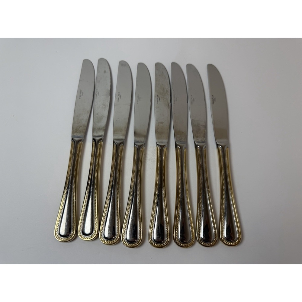 Wallace Stainless 18/10 Gold Royal Bead Dinner Knives 8 3/4"